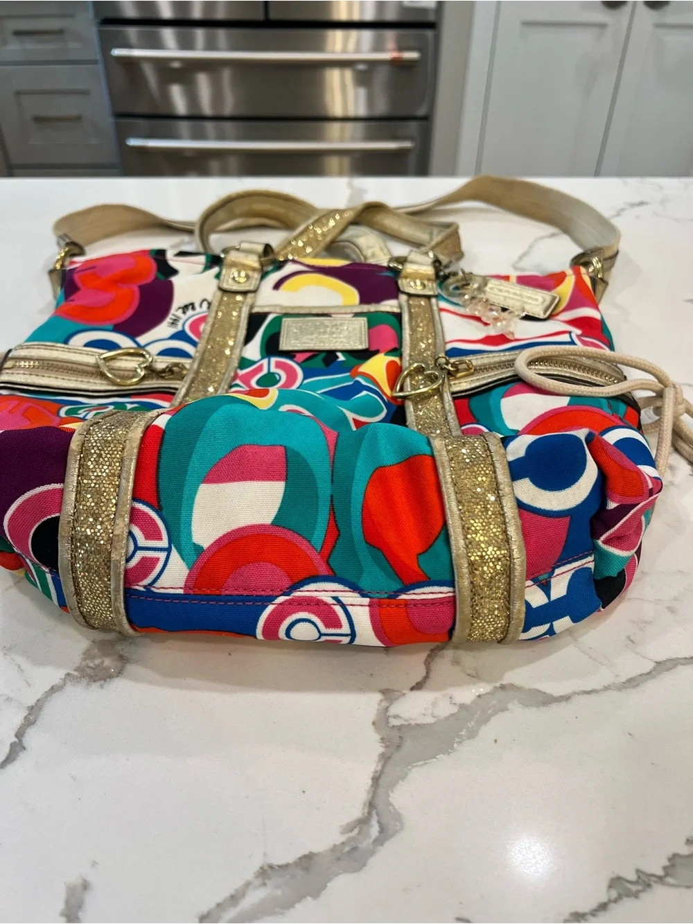 Coach Rare Poppy Pop C Glam Spotlight Colorful Signature Shoulder Handbag Tote